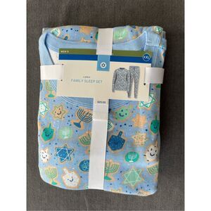 Hanukkah Pajama Set | Men’s XXL | Blue Holiday Sleepwear | Dreidel Menorah Print